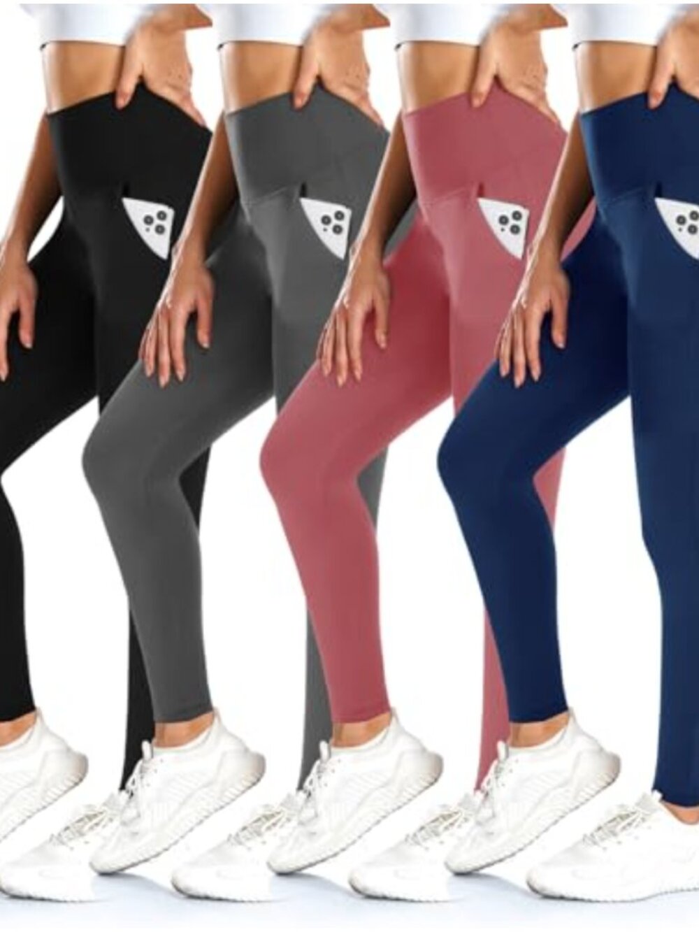 Women's High Waisted Tummy Control Yoga Leggings with Pockets 4 Pack